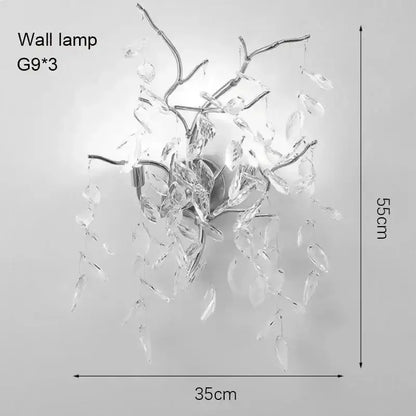 Chandelier Decorbites golden branch crystal wall lamp with hanging leaves, 55x35cm on Tampa Home & Garden Store