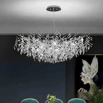 Chandelier Decorbites golden branch crystal with leaf crystals, ceiling mount LED lighting on Tampa Home & Garden Store