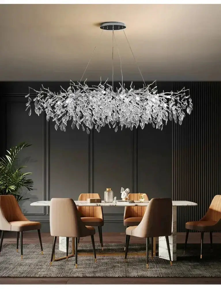 Chandelier Decorbites golden branch crystal ceiling LED dining room light with six chairs on Tampa Home & Garden Store