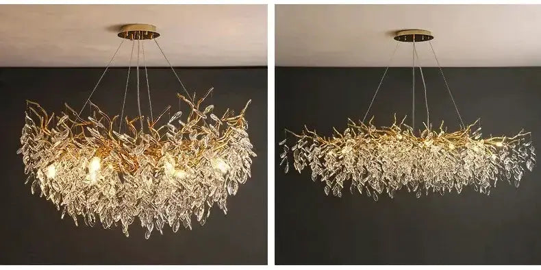 Chandelier Modern golden branch crystal ceiling fixture by Decorbites, LED dining room light on Tampa Home & Garden Store