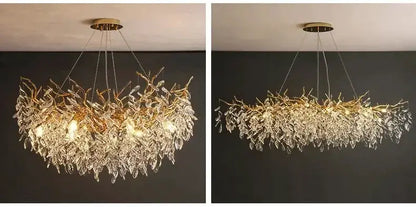 Chandelier Modern golden branch crystal ceiling fixture by Decorbites, LED dining room light on Tampa Home & Garden Store
