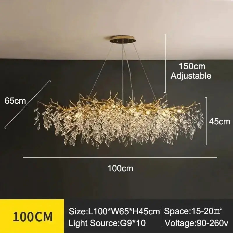 Chandelier Decorbites golden branch crystal dining chandelier, 100cm wide, adjustable to 150cm on Tampa Home & Garden Store