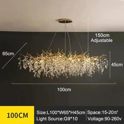 Chandelier Decorbites golden branch crystal dining chandelier, 100cm wide, adjustable to 150cm on Tampa Home & Garden Store