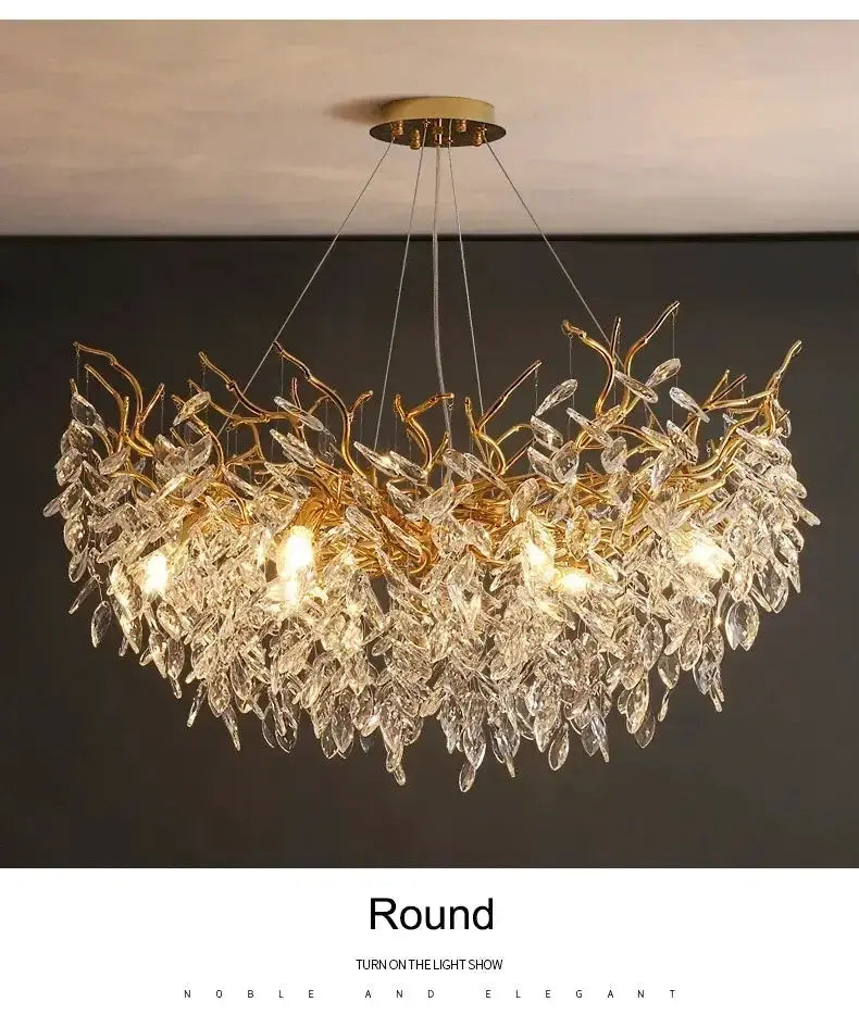 Chandelier Decorbites modern golden branch crystal round ceiling light with LED bulbs on Tampa Home & Garden Store