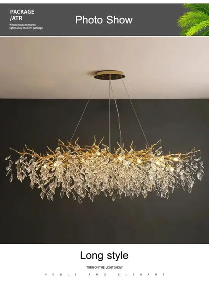 Chandelier modern golden branch crystal ceiling light Decorbites long style dining room LED on Tampa Home & Garden Store