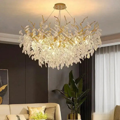 Chandelier modern golden branch crystal ceiling light by Decorbites with crystal leaves on Tampa Home & Garden Store