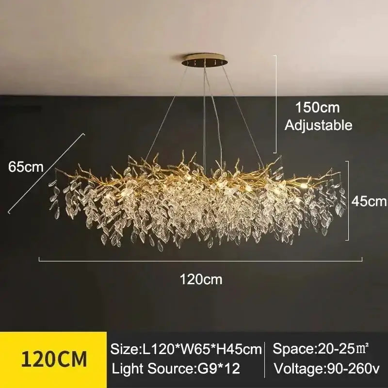 Chandelier Modern golden branch crystal LED by Decorbites, 120cm wide adjustable to 150cm on Tampa Home & Garden Store