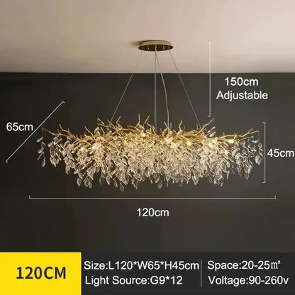Chandelier Modern golden branch crystal LED by Decorbites, 120cm wide adjustable to 150cm on Tampa Home & Garden Store