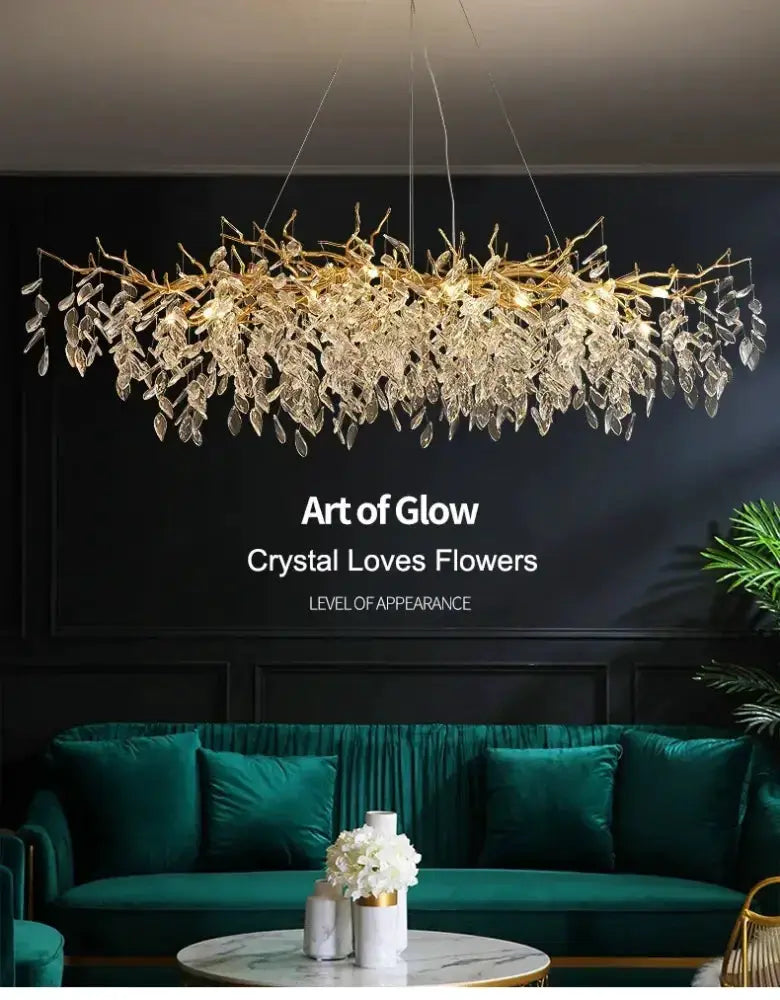 Modern golden branch crystal ceiling chandelier with LED lighting for dining room on Tampa Home & Garden Store