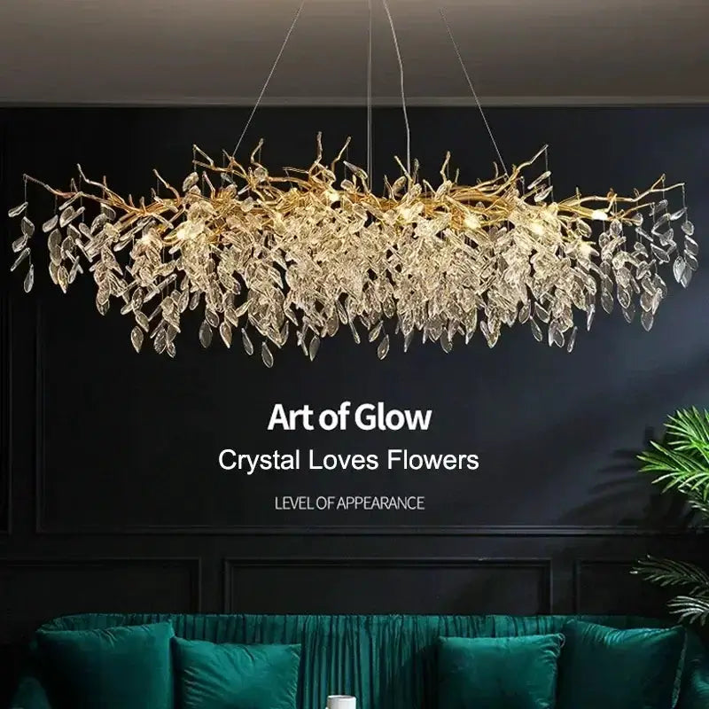 Chandelier Decorbites modern golden branch crystal with leaf crystals for dining room on Tampa Home & Garden Store