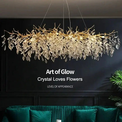 Chandelier Decorbites modern golden branch crystal with leaf crystals for dining room on Tampa Home & Garden Store