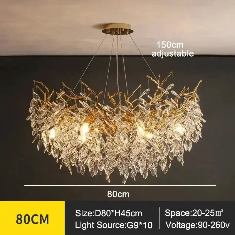 Chandelier: Modern golden branch crystal light by Decorbites, 80cm wide, 150cm adjustable on Tampa Home & Garden Store