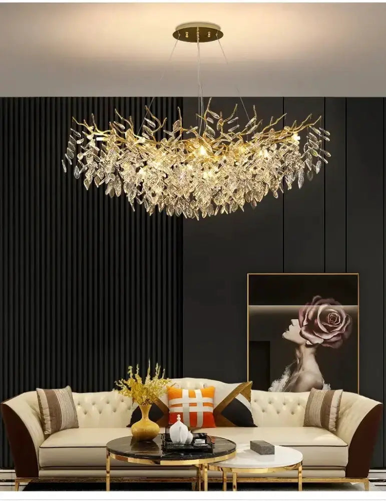 Chandelier modern golden branch crystal ceiling LED lighting Decorbites on Tampa Home & Garden Store