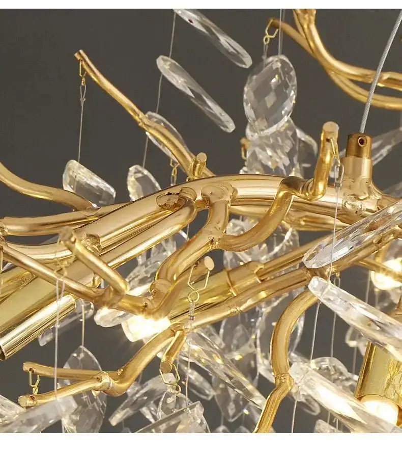 Chandelier golden branch crystal LED lighting with hanging prisms Decorbites on Tampa Home & Garden Store