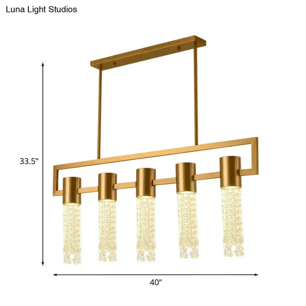 Modern gold crystal draping island pendant lighting fixture with five crystal drops for dining on Tampa Home & Garden Store