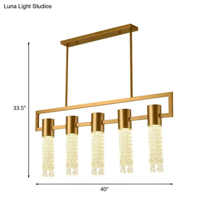 Modern gold crystal draping island pendant lighting fixture with five crystal drops for dining on Tampa Home & Garden Store