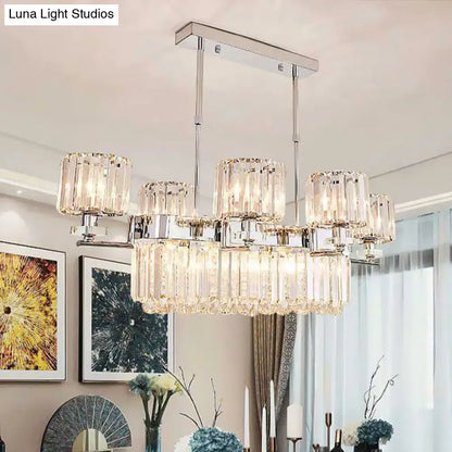 Chrome crystal island light pendant by Decorbites with clear cylindrical shades on Tampa Home & Garden Store
