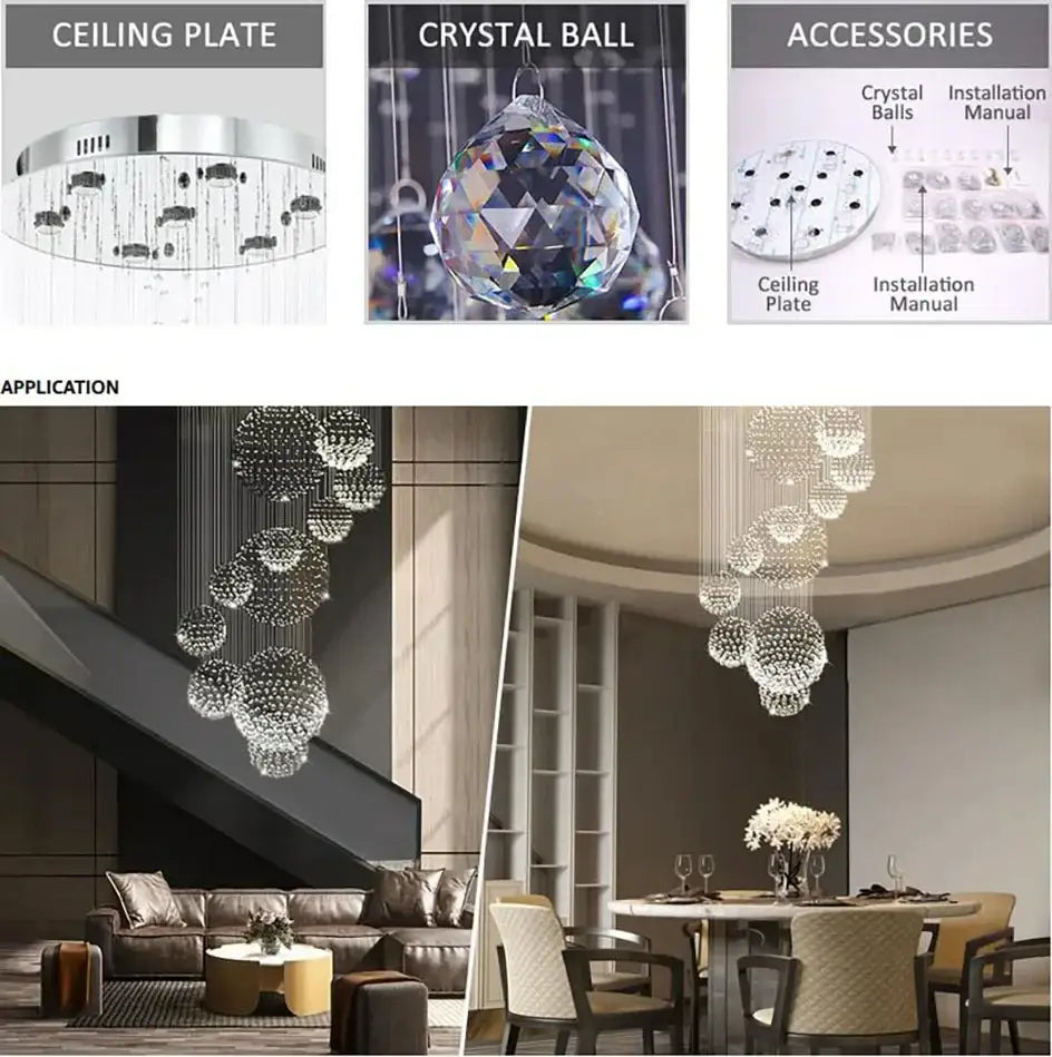Crystal Raindrop Chandelier, crystal ball pendant with chrome ceiling plate for living on Tampa Home & Garden Store