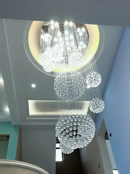 Crystal raindrop chandelier by Decorbites, clear glass bead spheres cascading from ceiling on Tampa Home & Garden Store