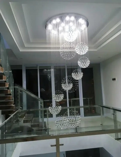 Crystal Raindrop Chandelier by Decorbites; crystal spheres cascade from a ceiling chrome plate on Tampa Home & Garden Store