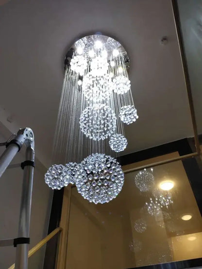 Crystal Raindrop Chandelier with hanging crystal strands and spherical crystal clusters on Tampa Home & Garden Store