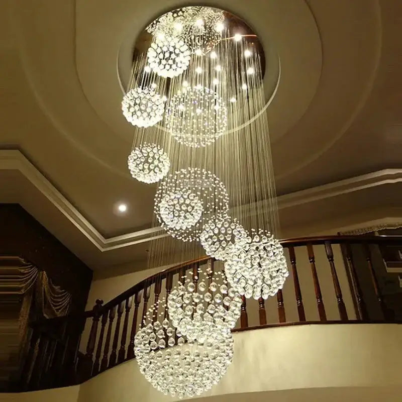 Crystal Raindrop Chandelier by Decorbites, cascading crystal spheres with sparkling strands on Tampa Home & Garden Store