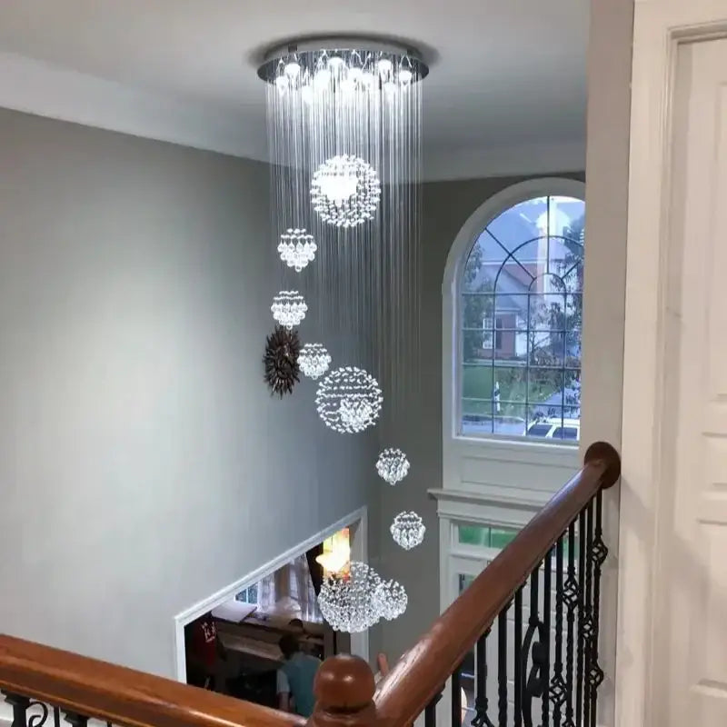 Crystal Raindrop Chandelier Decorbites; cascading clear crystal spheres from a canopy on Tampa Home & Garden Store