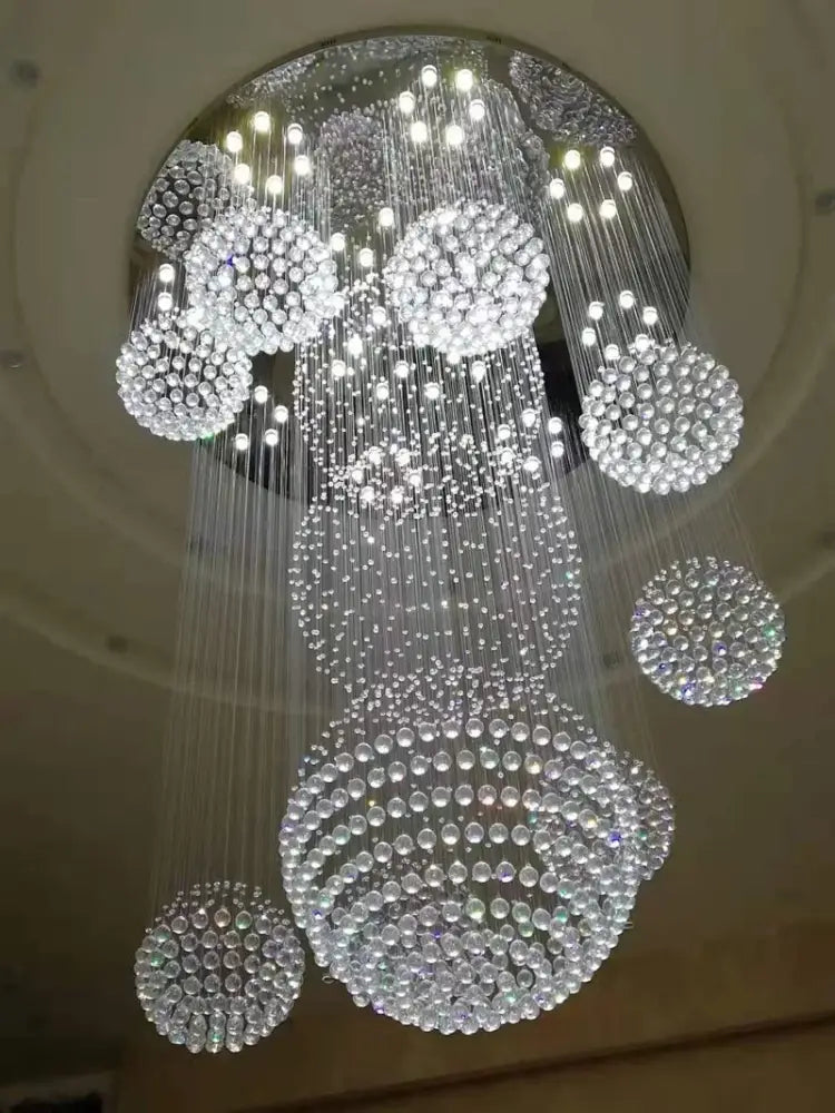 Crystal Raindrop Chandelier by Decorbites, cascading crystal beads with spherical clusters on Tampa Home & Garden Store