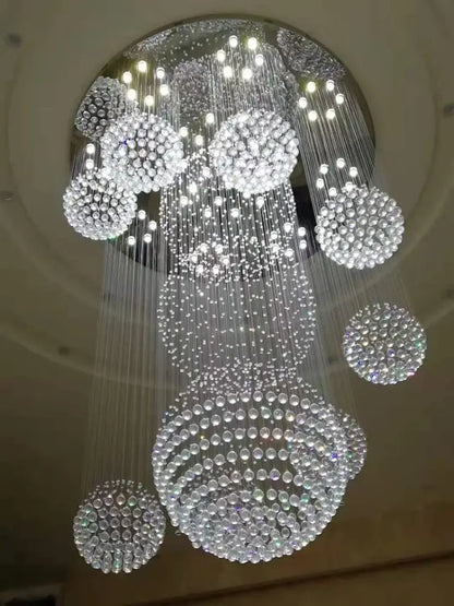 Crystal Raindrop Chandelier by Decorbites, cascading crystal beads with spherical clusters on Tampa Home & Garden Store