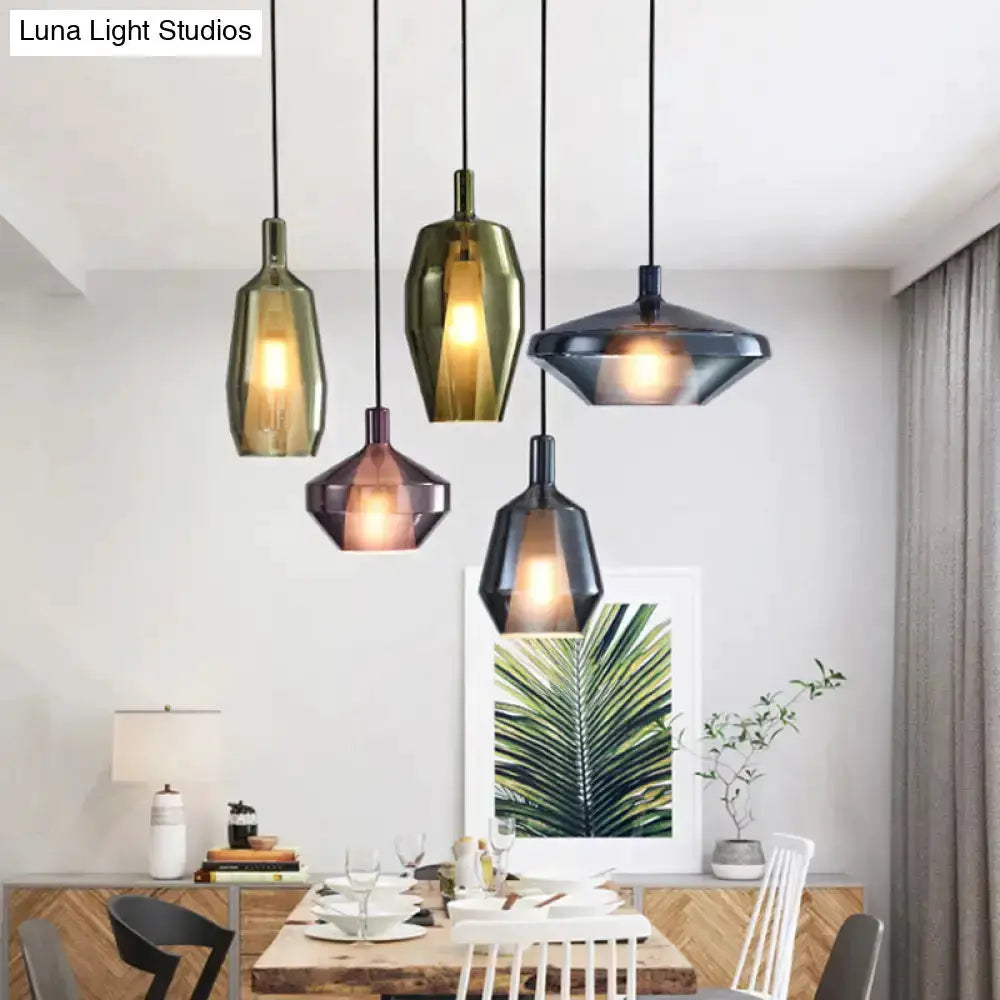 Pendant lights set: modern amber copper geometric dining room fixtures, 5 pendants Decorbites on Tampa Home & Garden Store