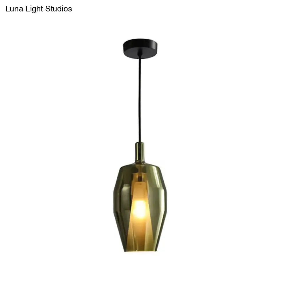 Pendant light amber glass with copper geometric facets by Decorbites for dining room on Tampa Home & Garden Store