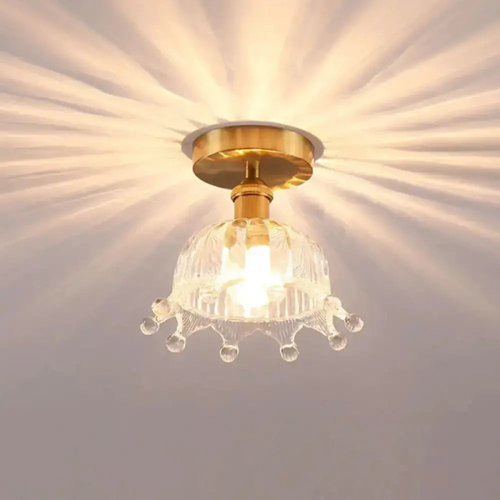 Floral Glass Gold Ceiling Light Foyer Fixture