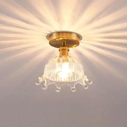 Floral Glass Gold Ceiling Light Foyer Fixture