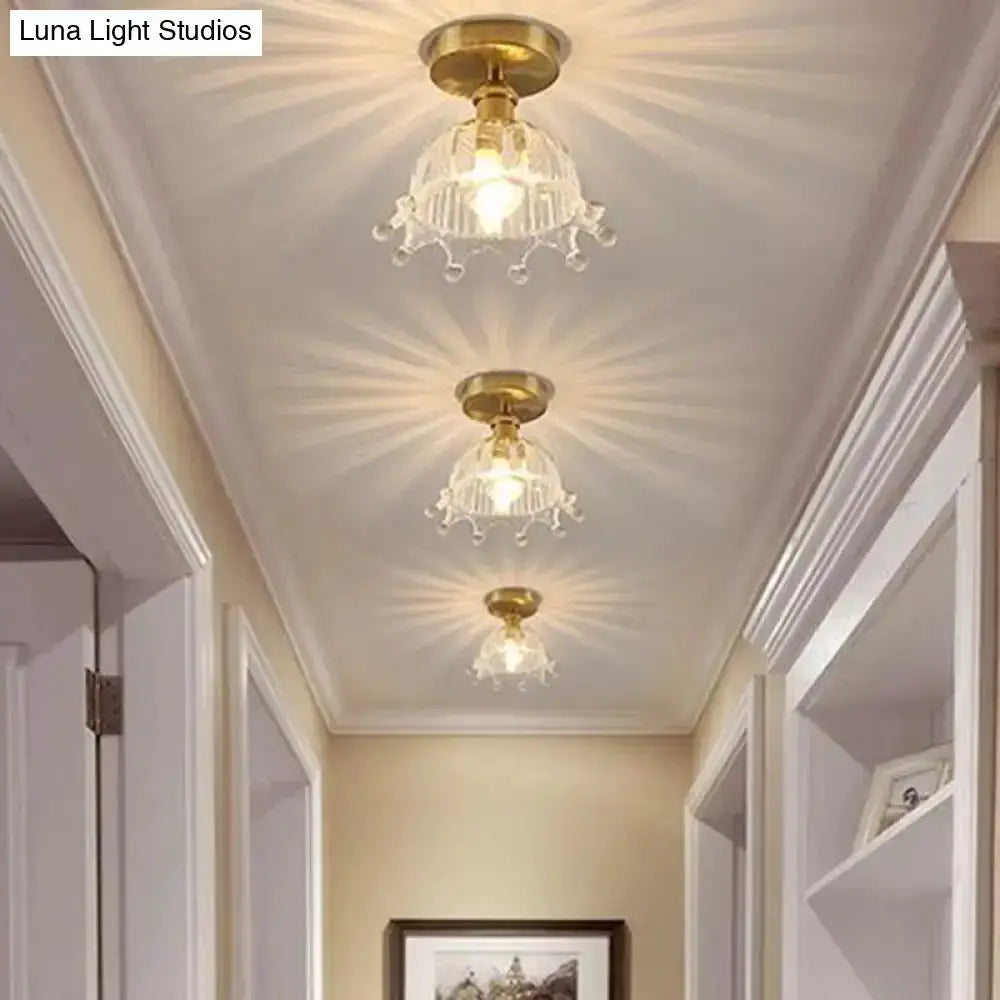 Floral Glass Gold Ceiling Light Foyer Fixture