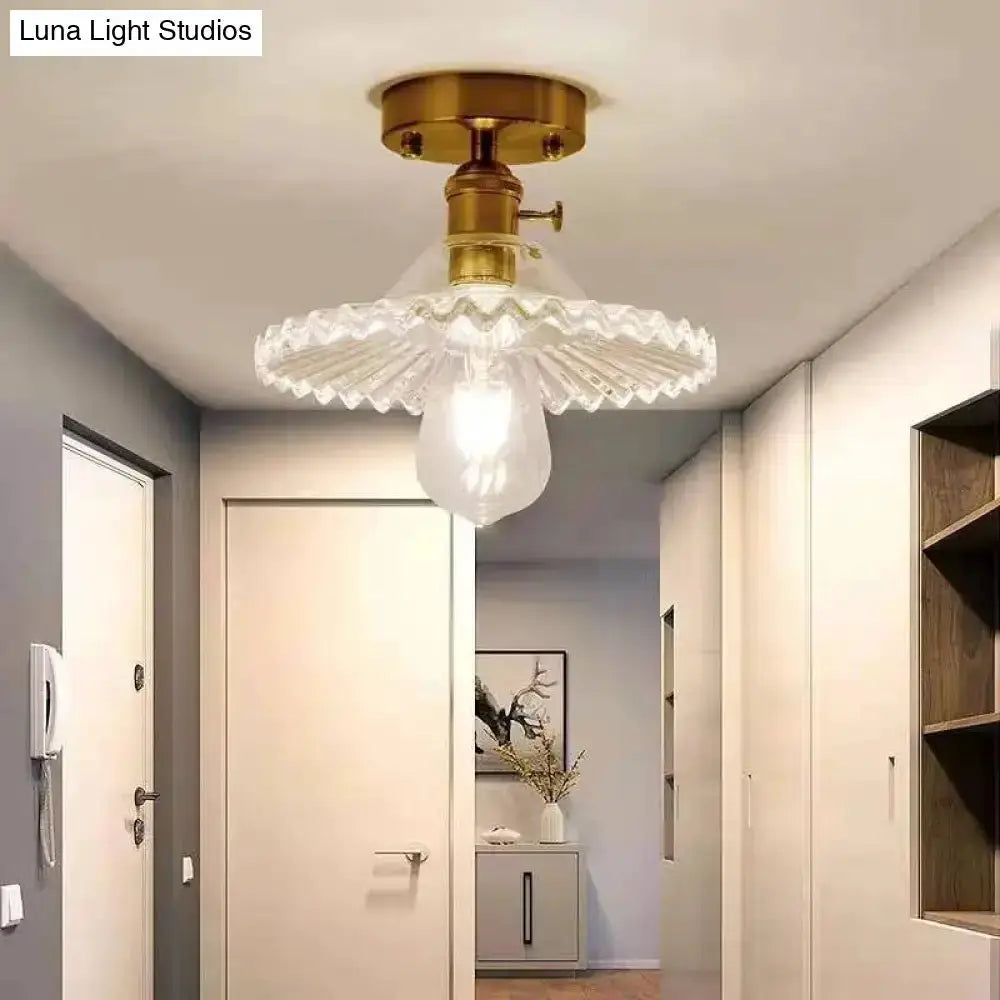 Floral Glass Gold Ceiling Light Foyer Fixture