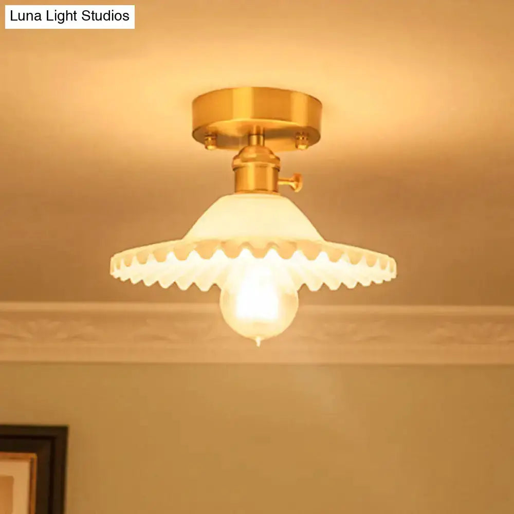 Floral Glass Gold Ceiling Light Foyer Fixture