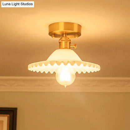 Floral Glass Gold Ceiling Light Foyer Fixture