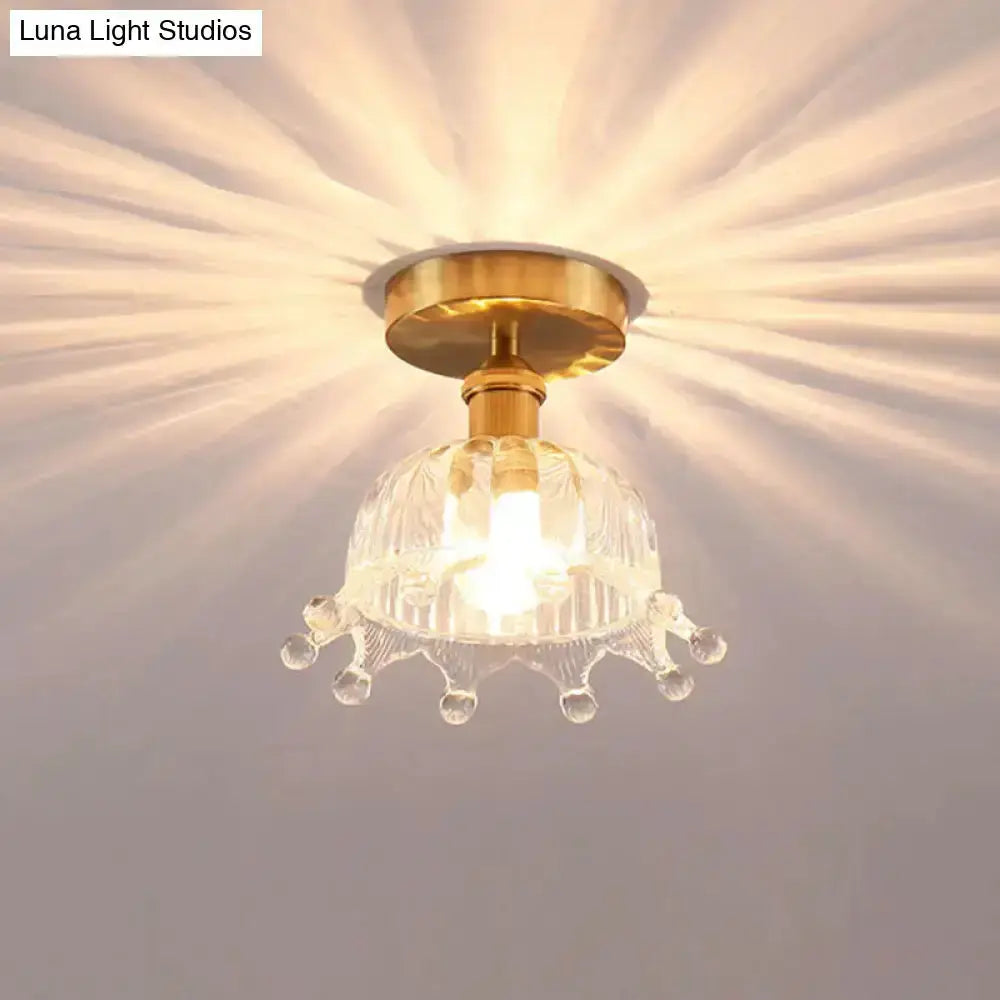 Floral Glass Gold Ceiling Light Foyer Fixture