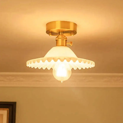 Floral Glass Gold Ceiling Light Foyer Fixture