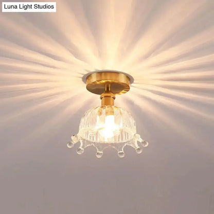 Floral Glass Gold Ceiling Light Foyer Fixture