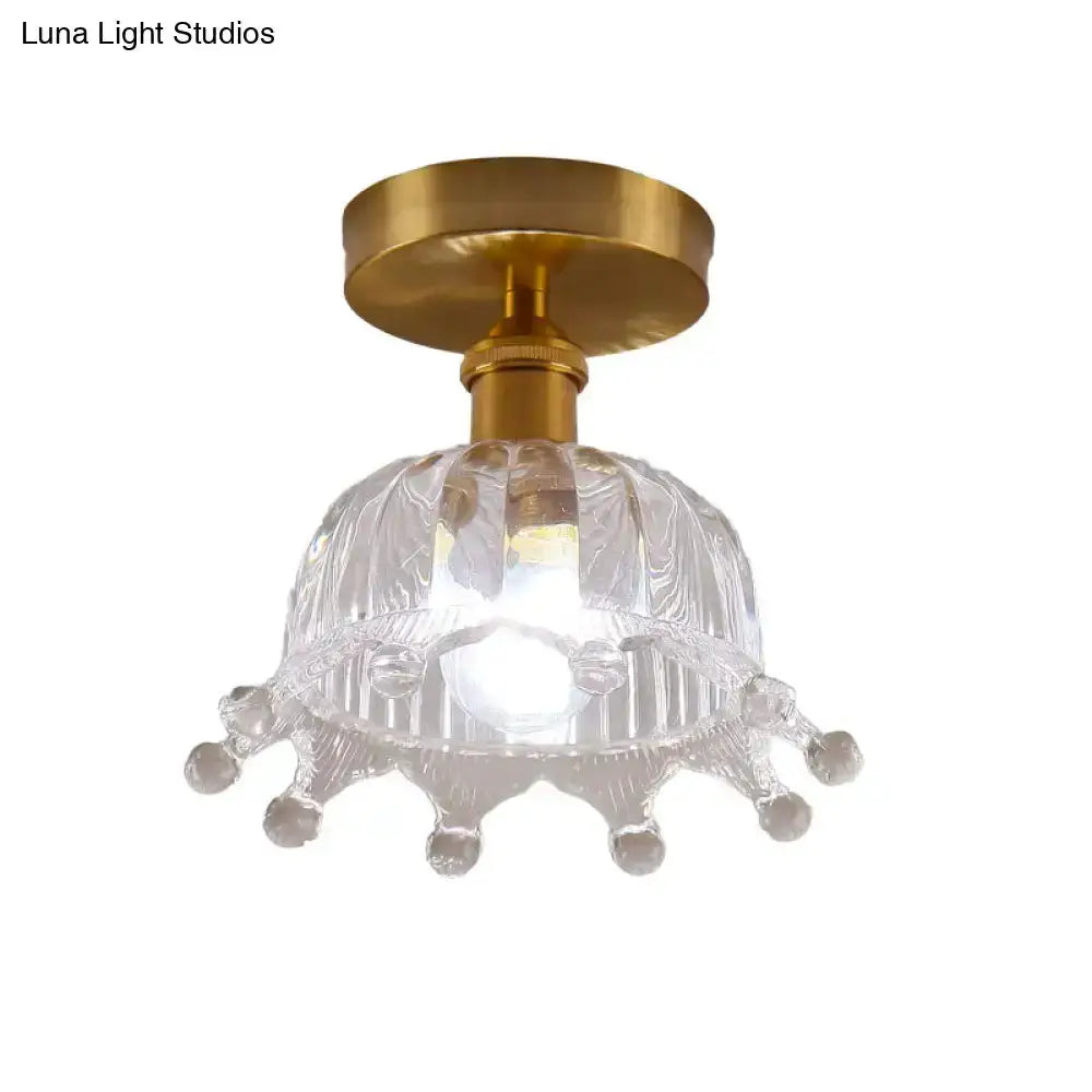 Floral Glass Gold Ceiling Light Foyer Fixture