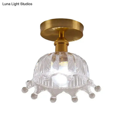 Floral Glass Gold Ceiling Light Foyer Fixture