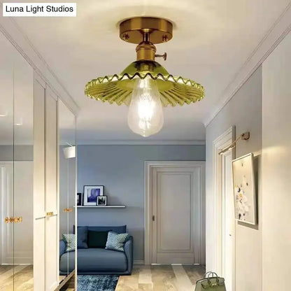 Floral Glass Gold Ceiling Light Foyer Fixture