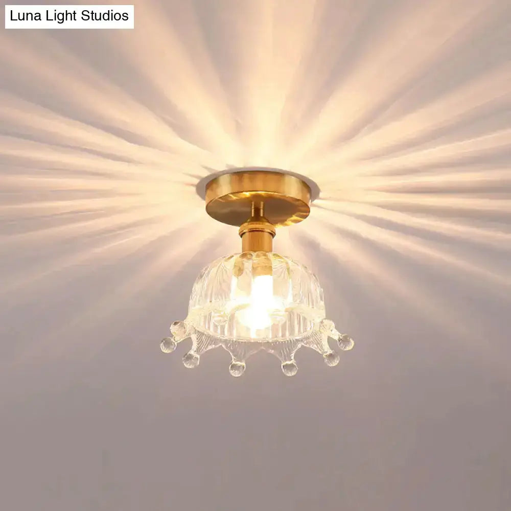 Floral Glass Gold Ceiling Light Foyer Fixture