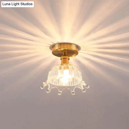 Floral Glass Gold Ceiling Light Foyer Fixture