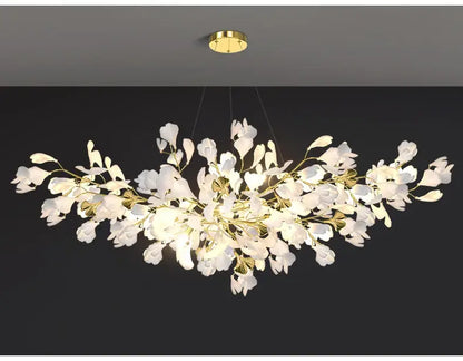 Gold Ginkgo LED Chandelier by Decorbites with white leaf blades and gold stems on Tampa Home & Garden Store