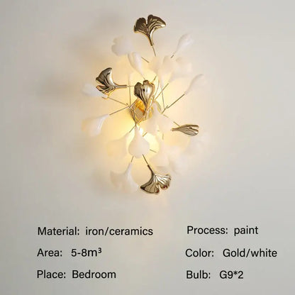 Gold Ginkgo LED Chandelier by Decorbites, gold/white iron and ceramics, G9 bulbs on Tampa Home & Garden Store