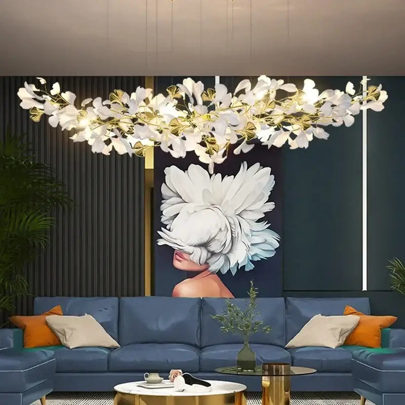 Gold Ginkgo LED Chandelier by Decorbites with gold stems and white leaf accents on Tampa Home & Garden Store