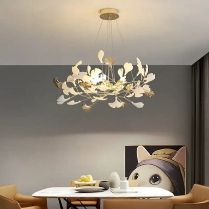 Gold Ginkgo LED Chandelier by Decorbites, gold leaf leaves, ceiling pendant on Tampa Home & Garden Store
