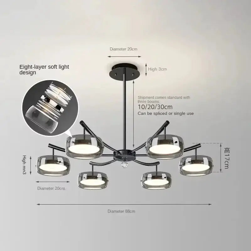 Modern black glass eight-arm dining pendant light by Decorbites with glass shades on Tampa Home & Garden Store